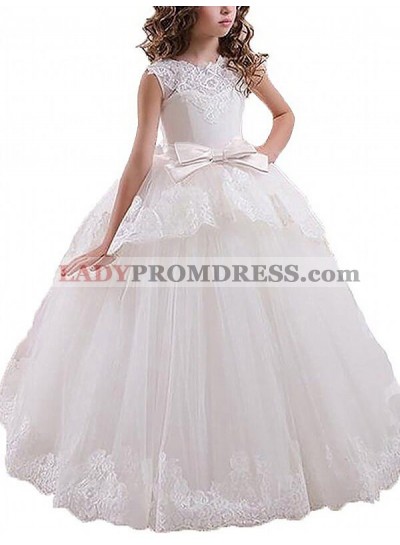 Ball Gown Sleeveless Scoop Sash/Ribbon/Belt Floor-Length Tulle First Communion Dresses / Flower Girl Dresses 2023COMM-7303