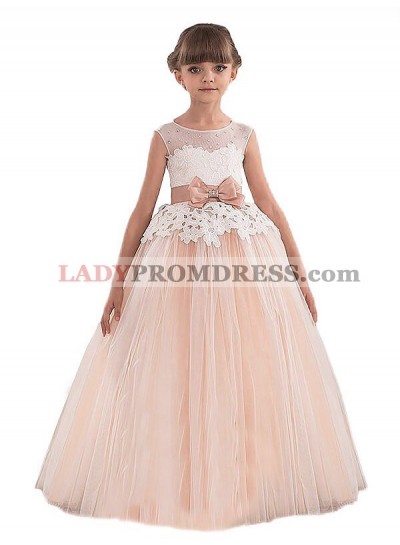 Ball Gown Scoop Sleeveless Sash/Ribbon/Belt Tulle Floor-Length First Communion Dresses / Flower Girl Dresses