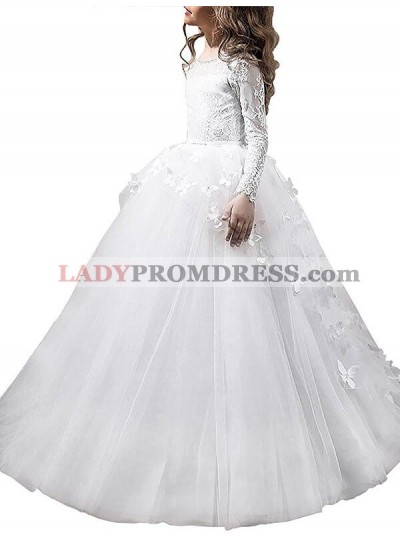 Ball Gown Scoop Long Sleeves Floor-Length Tulle First Communion Dresses / Flower Girl Dresses
