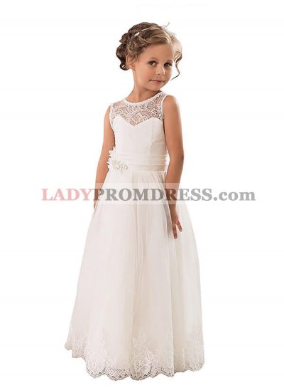 A-line/Princess Scoop Sleeveless Tulle Floor-Length First Communion Dresses / Flower Girl Dresses