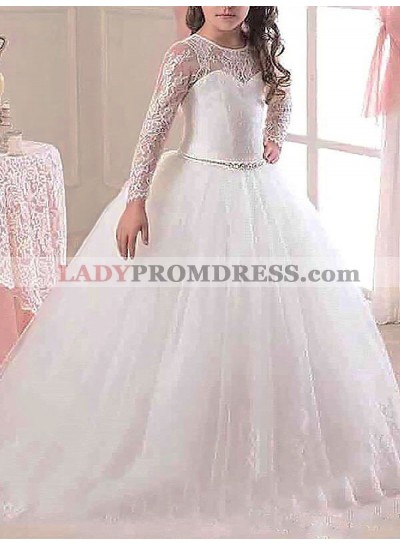 Ball Gown Scoop Long Sleeves Floor-Length Lace Tulle First Communion Dresses / Flower Girl Dresses