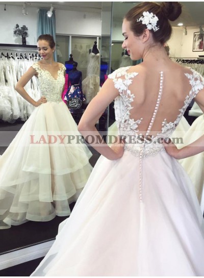 2023 A Line Ruffles Tulle With Appliques Layers Wedding Dresses