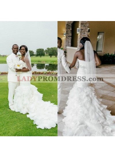 Charming Mermaid Sweetheart Ruffles And layers Long Train Wedding Dresses