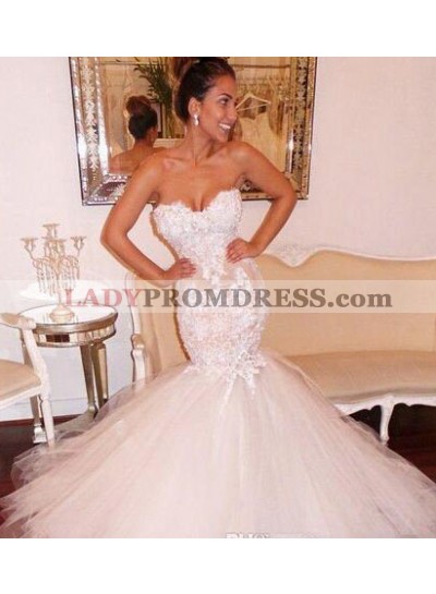 Sexy Mermaid Sweetheart 2023 Tulle Over Lace Wedding Dresses