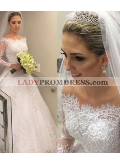 Pretty A Line 2023 Off The Shoulder Long Sleeves Lace Wedding Dresses