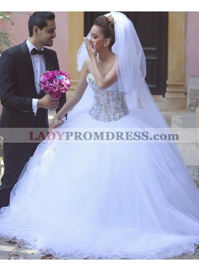 Sweetheart Organza Beaded With Lace Ball Gown Wedding Dresses
