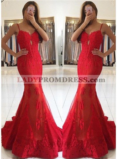 Sexy 2022 Trumpet/Mermaid Red Sweetheart Prom Dresses With Appliques