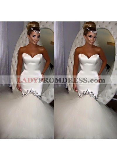 Charming Mermaid Sweetheart Satin With Tulle Wedding Dresses 2022