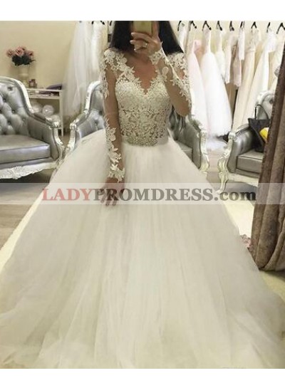 2023 A Line V Neck Long Sleeves Tulle Wedding Dresses