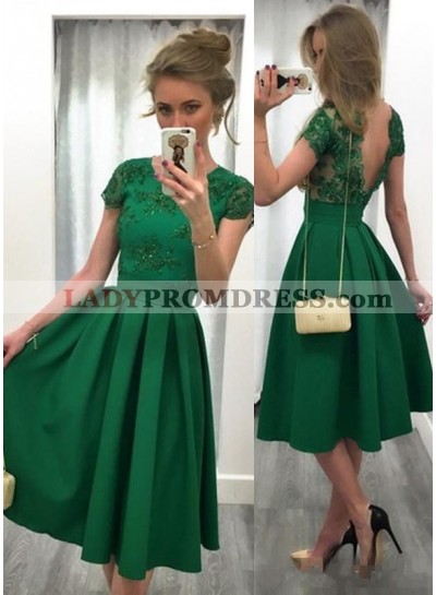 Cheap A-Line/Princess Emerald Satin Short Prom Dresses 2023