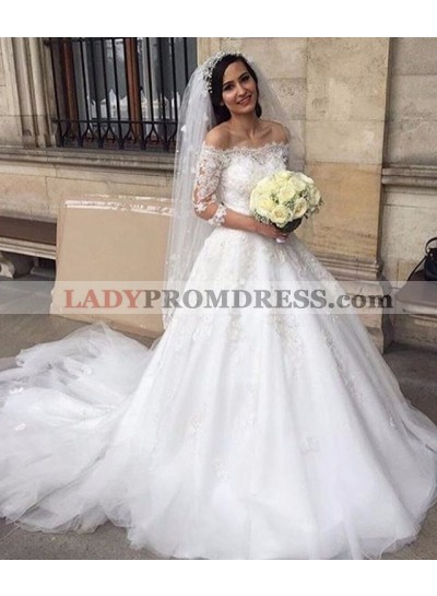 2023 New Arrival A Line Tulle Off The Shoulder Long Sleeves Wedding Dresses