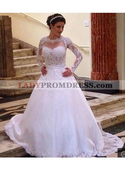 2023 Classic A Line Long Sleeves Lace Wedding Dresses