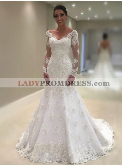Charming Mermaid Long Sleeves Lace V Neck 2023 Wedding Dresses