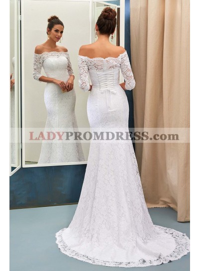Adorable Sheath Off The Shoulder Long Sleeves Lace Wedding Dresses 2023