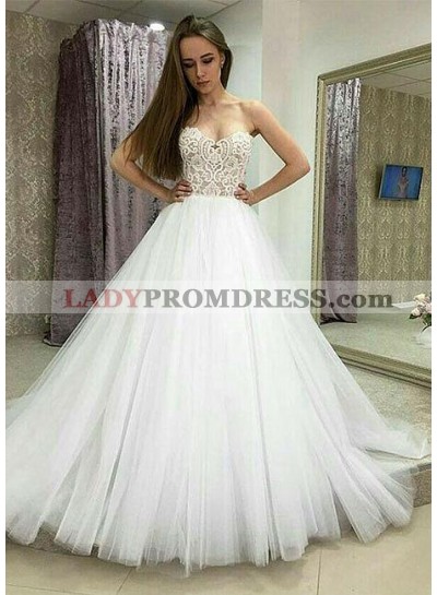 Cheap 2023 A Line Strapless Tulle White Wedding Dresses
