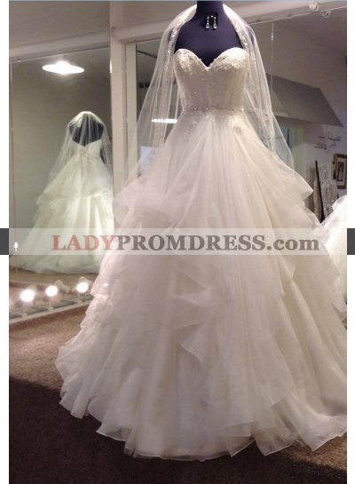 2023 New Arrival A Line Sweetheart Organza Ruffles Beaded Wedding Gown