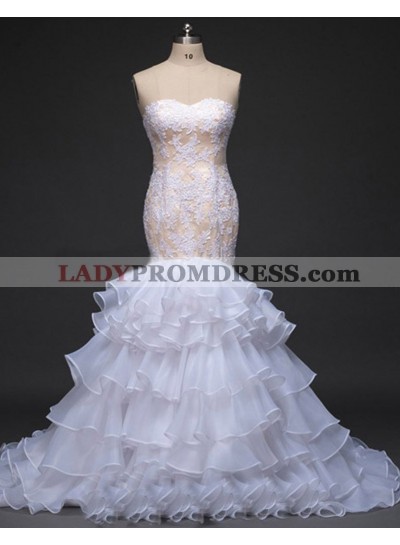 Mermaid Sweetheart Organza Lace Ruffles Wedding Dresses 2023