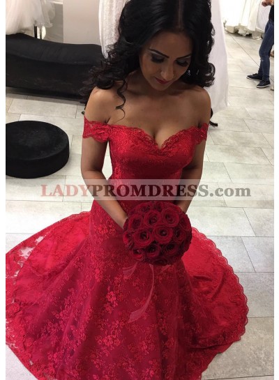 2023 Red Mermaid Sweetheart Lace Wedding Dresses With Straps