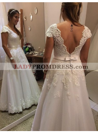 Cheap A Line Capped Sleeves 2023 Lace Wedding Dresses