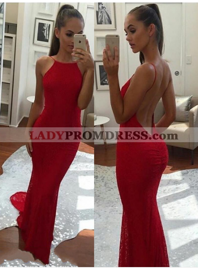 2023 Cheap Trumpet/Mermaid Red Backless Prom Dresses