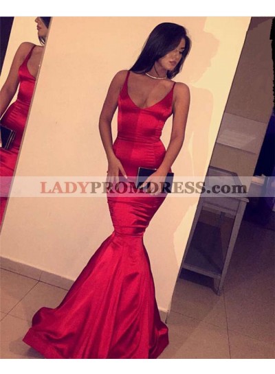 Sexy Trumpet/Mermaid Red 2023 Satin Prom Dresses