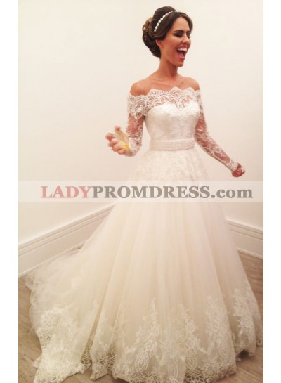 Off The Shoulder A Line Lace Long Sleeves Wedding Dresses 2023