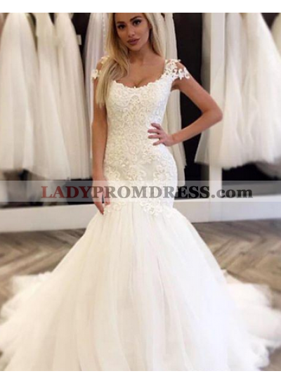 Attractive Mermaid Tulle Wedding Dresses 2023 With Capped Sleeves