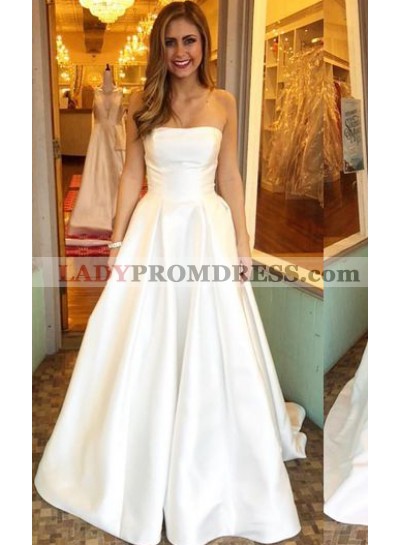 Simple A Line Strapless Floor-length Plain 2022 Wedding Dresses