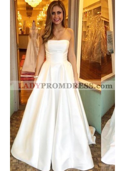 Simple A Line Strapless Floor-length Plain 2023 Wedding Dresses