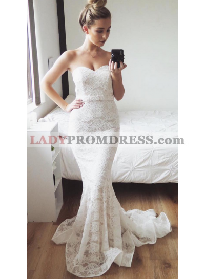Charming Mermaid Sweetheart Lace Small Train Wedding Dresses 2023