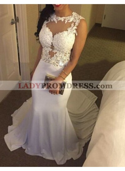 2023 Sexy Mermaid/Trumpet White Long Train Prom Dresses