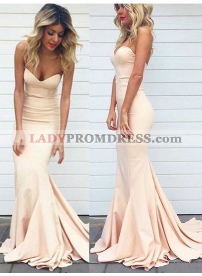 Nude Sweetheart Mermaid/Trumpet Stretch Satin Prom Dresses