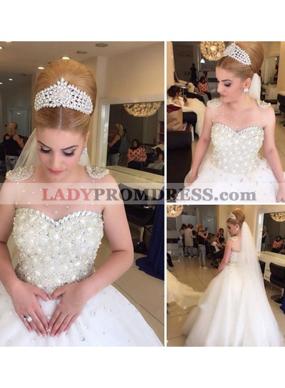 Gorgeous Tulle Ball Gown Wedding Dresses With Pearls
