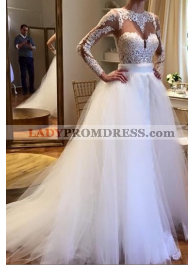 2023 Elegant A Line Long Sleeves Tulle With Appliques Wedding Dresses