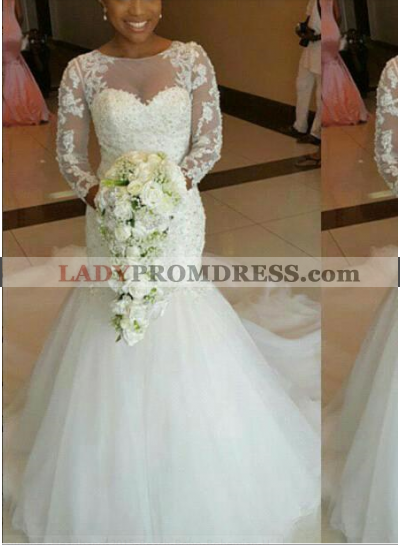 2023 Mermaid Long Sleeves Tulle Over Tulle Wedding Dresses
