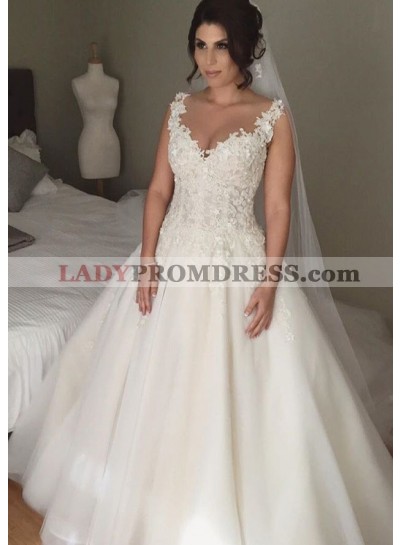 Tulle Floor-Length Ball Gown Sleeveless Sweetheart Covered Button Wedding Dresses / Gowns With Appliqued