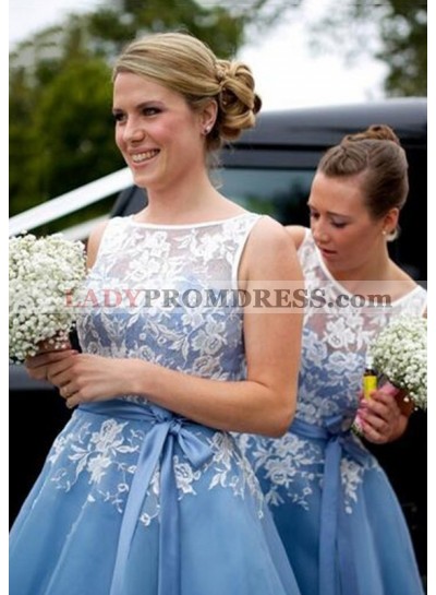 Chiffon Bridesmaid Dresses / Gowns A-Line/Princess Bateau Tea-Length With Appliqued