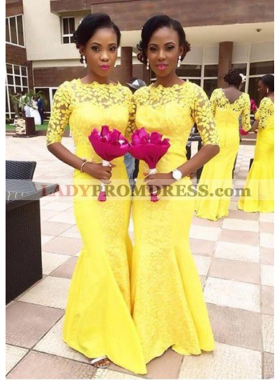Chiffon Bridesmaid Dresses / Gowns Sheath/Column Bateau Sweep Train With Lace