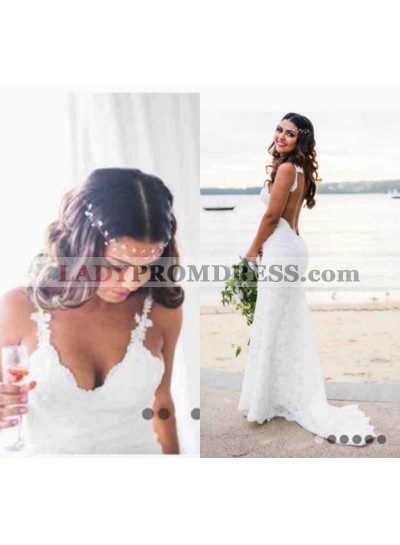 Charming Sheath Backless Lace 2023 Beach Wedding Dresses