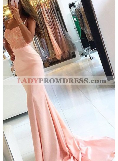 Prom Dresses Spaghetti Straps Mermaid/Trumpet Stretch Satin