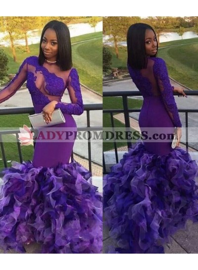 2023 Elegant Long Sleeves Purple Mermaid Prom Dresses