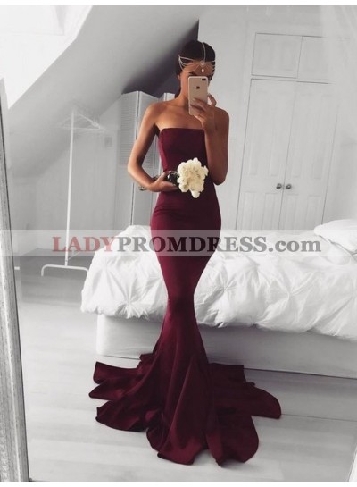2023 Strapless Burgundy Mermaid Prom Dresses