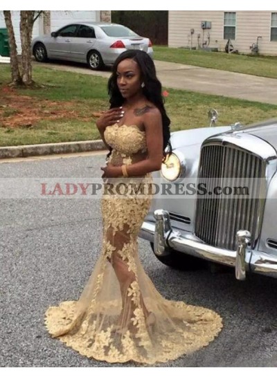 2023 Light Yellow Lace Mermaid Prom Dresses