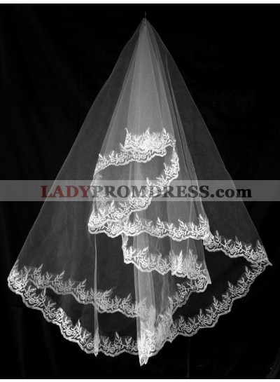 Very Delicate Elbow Wedding Veil With Embroidery