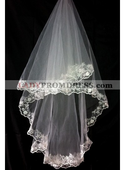 Very Nice Elbow Wedding Veil With Embroidery