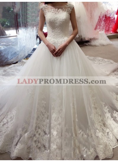 2023 Elegant A Line Tulle With Appliques Wedding Dresses With Long Train