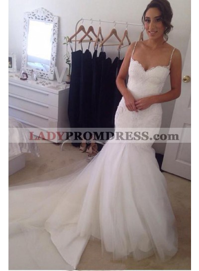Charming Mermaid Sweetheart Spaghetti Straps Tulle Wedding Dresses 2023