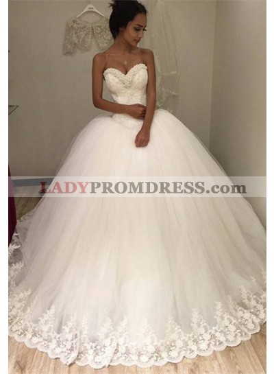 2023 Gorgeous Sweetheart Tulle With Lace Trim Ball Gown Wedding Dresses