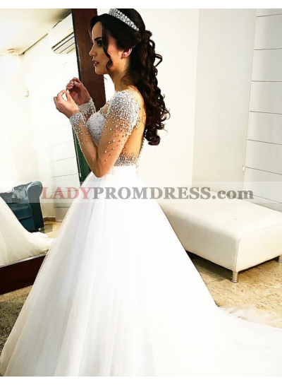 2023 New A Line Sweetheart Long Sleeves With Beads Wedding Dresses