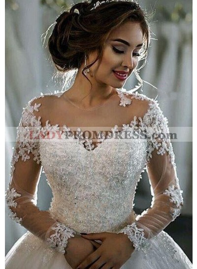 2023 Classic Long Sleeves Ball Gown Wedding Dresses With Appliques